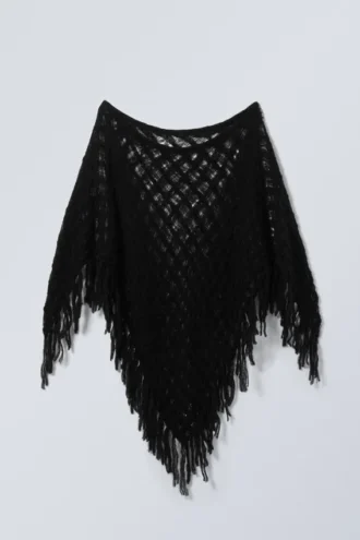 Poncho de punto de mezcla de lana – Negro