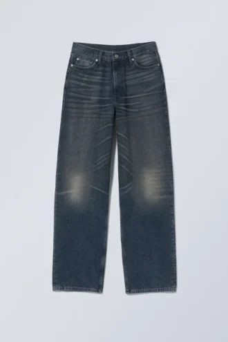 Rail Mid Rise Loose Wide Jeans – Azul océano profundo – Azul oscuro