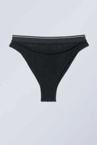 Slips brasileñas de malla de algodón en capas – Negro