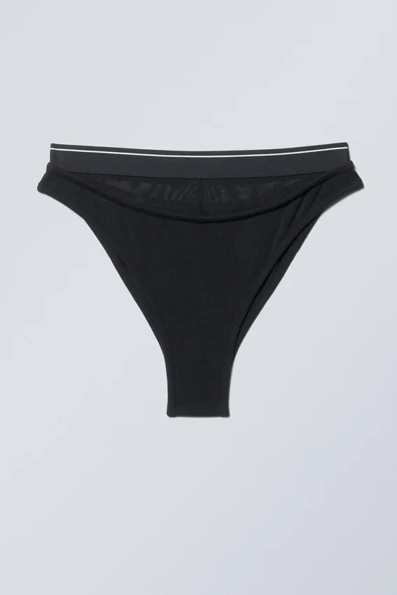 Slips brasileñas de malla de algodón en capas – Negro Slips brasileñas de malla de algodón en capas – Negro