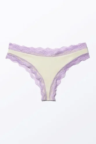 Slips de encaje de cintura baja – Blanco roto y lila