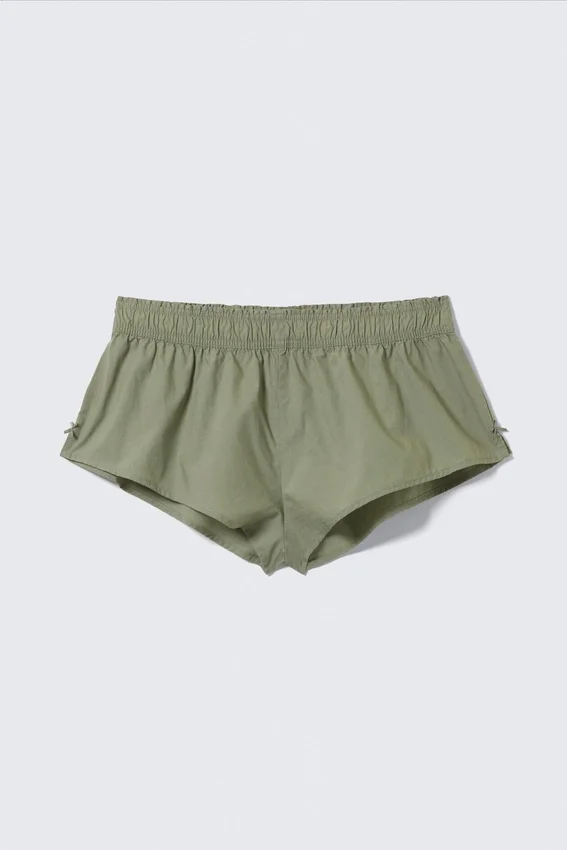 Slips de pijama de popelín de algodón de talle medio – Verde caqui Slips de pijama de popelín de algodón de talle medio – Verde caqui