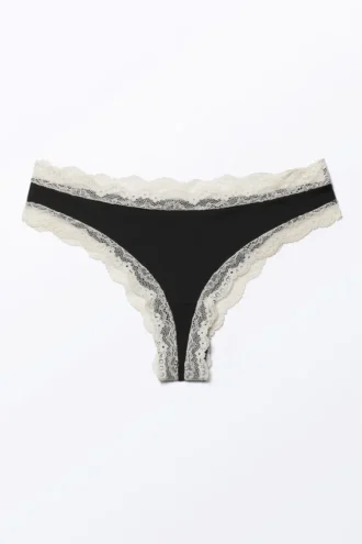 Slips de talle bajo con encaje – Negro y blanco roto