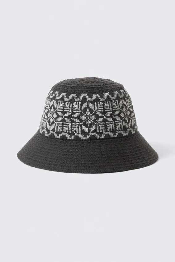 Sombrero de pescador de punto jacquard – Marrón oscuro Sombrero de pescador de punto jacquard – Marrón oscuro