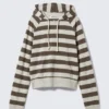 Sudadera con capucha ajustada de jersey de algodón – Rayas grises y marrón oscuro Sudadera con capucha ajustada de jersey de algodón – Rayas grises y marrón oscuro