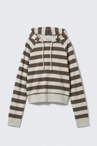 Sudadera con capucha ajustada de jersey de algodón – Rayas grises y marrón oscuro