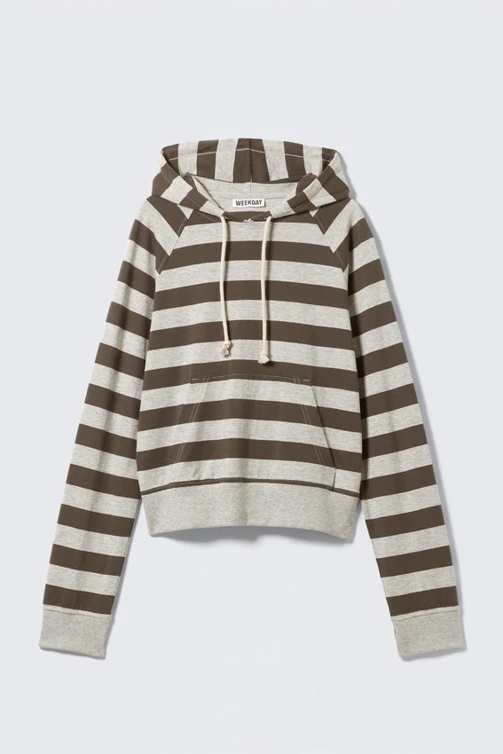 Sudadera con capucha ajustada de jersey de algodón – Rayas grises y marrón oscuro Sudadera con capucha ajustada de jersey de algodón – Rayas grises y marrón oscuro
