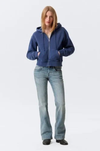 Sudadera con capucha ajustada y cremallera – Azul oscuro lavado