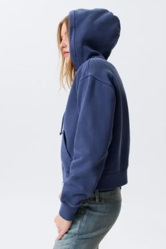 Sudadera con capucha ajustada y cremallera – Azul oscuro lavado