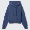 Sudadera con capucha ajustada y cremallera – Azul oscuro lavado Sudadera con capucha ajustada y cremallera – Azul oscuro lavado