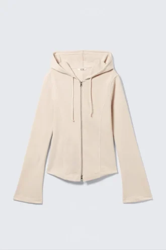 Sudadera con capucha ajustada y cremallera – Crema empolvado