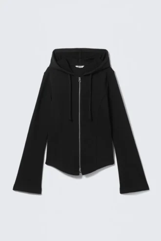 Sudadera con capucha ajustada y cremallera – Negro