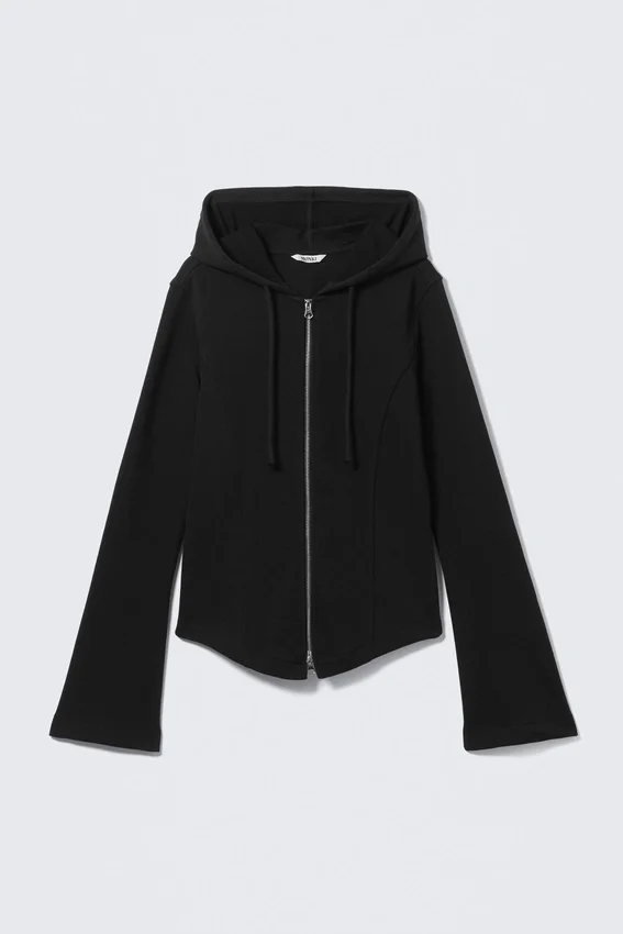 Sudadera con capucha ajustada y cremallera – Negro Sudadera con capucha ajustada y cremallera – Negro