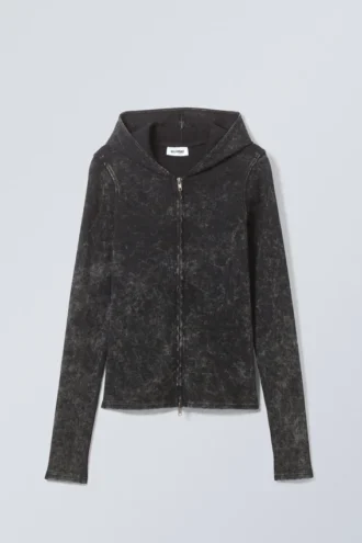 Sudadera con capucha ajustada y cremallera – Teñida en negro
