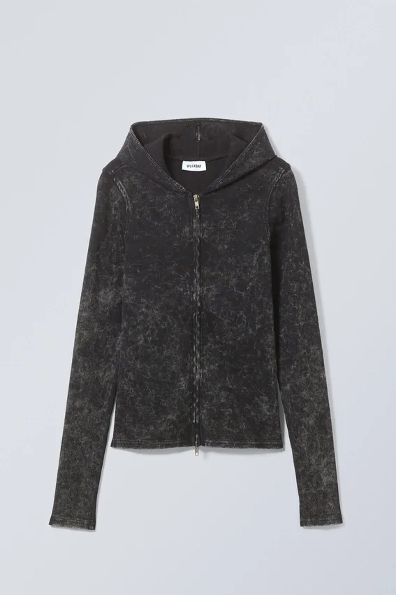 Sudadera con capucha ajustada y cremallera – Teñida en negro Sudadera con capucha ajustada y cremallera – Teñida en negro