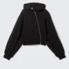 Sudadera con capucha asimétrica y cremallera corta – Negro