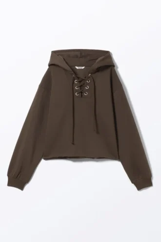 Sudadera con capucha corta y cordón – Marrón oscuro