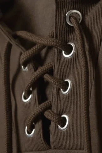 Sudadera con capucha corta y cordón – Marrón oscuro