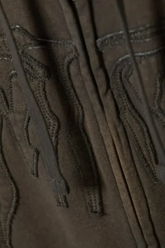 Sudadera con capucha, cremallera y bordado de corte recto – Gris oscuro
