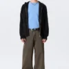 Sudadera con capucha, cremallera y tejido de punto peludo de corte recto – Negro Sudadera con capucha, cremallera y tejido de punto peludo de corte recto – Negro