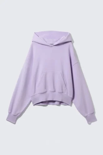 Sudadera con capucha de algodón y forro polar de corte holgado – Morado claro lavado