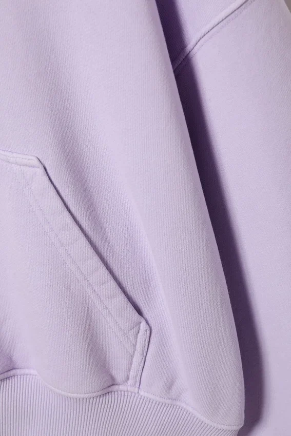 Sudadera con capucha de algodón y forro polar de corte holgado – Morado claro lavado Sudadera con capucha de algodón y forro polar de corte holgado – Morado claro lavado