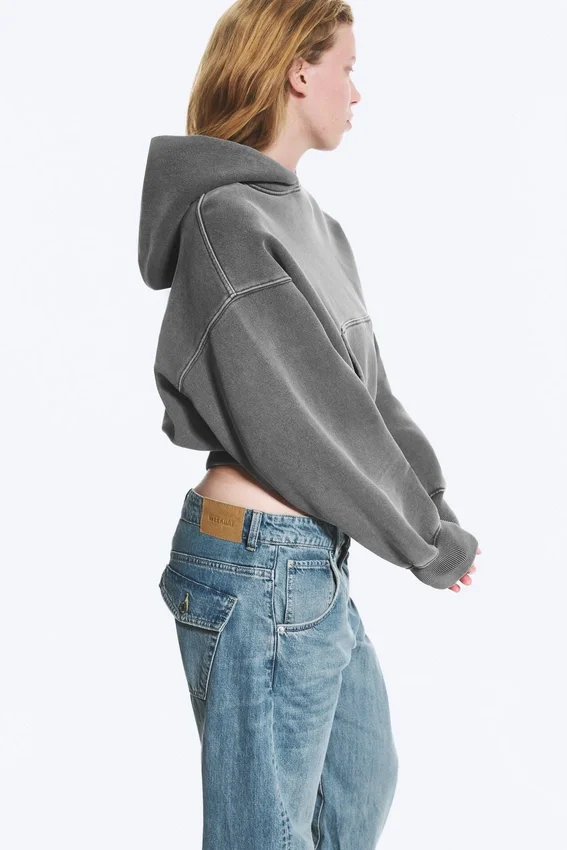 Sudadera con capucha de algodón y forro polar de corte recto – Gris oscuro lavado Sudadera con capucha de algodón y forro polar de corte recto – Gris oscuro lavado