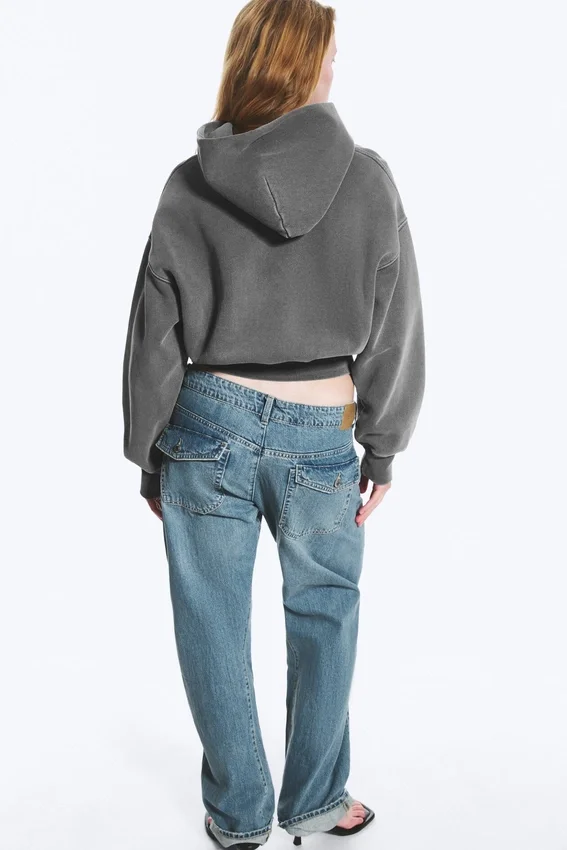 Sudadera con capucha de algodón y forro polar de corte recto – Gris oscuro lavado Sudadera con capucha de algodón y forro polar de corte recto – Gris oscuro lavado