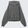 Sudadera con capucha de algodón y forro polar de corte recto – Gris oscuro lavado Sudadera con capucha de algodón y forro polar de corte recto – Gris oscuro lavado