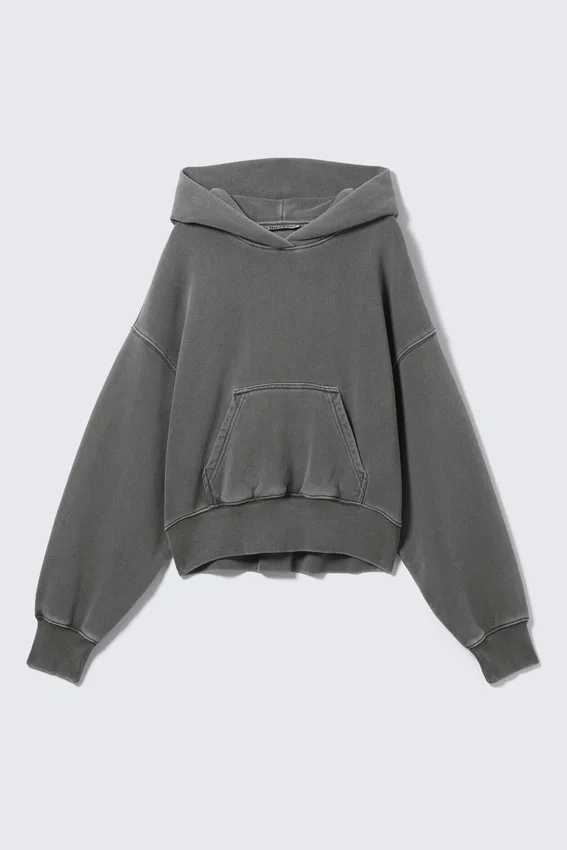 Sudadera con capucha de algodón y forro polar de corte recto – Gris oscuro lavado Sudadera con capucha de algodón y forro polar de corte recto – Gris oscuro lavado