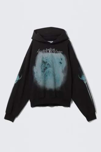 Sudadera con capucha de corte holgado con estampados cuadrados – Negro – Dragón