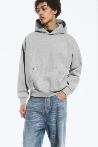 Sudadera con capucha de corte holgado – Gris jaspeado