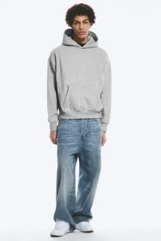 Sudadera con capucha de corte holgado – Gris jaspeado