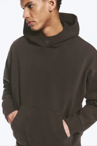 Sudadera con capucha de corte holgado – Marrón oscuro lavado