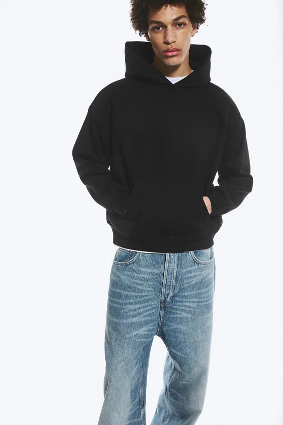Sudadera con capucha de corte holgado – Negro Sudadera con capucha de corte holgado – Negro