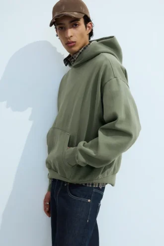 Sudadera con capucha de corte holgado – Verde lavado