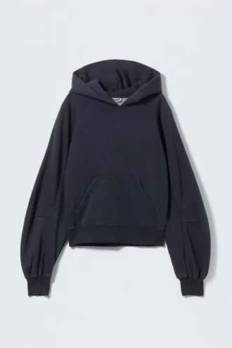Sudadera con capucha de corte recto y mangas raglán – Azul marino oscuro lavado