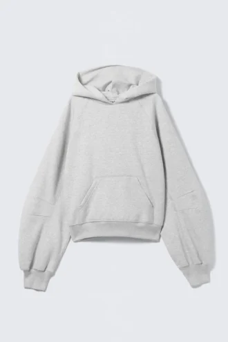 Sudadera con capucha de corte recto y mangas raglán – Gris jaspeado