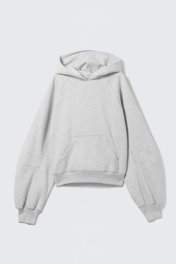 Sudadera con capucha de corte recto y mangas raglán – Gris jaspeado Sudadera con capucha de corte recto y mangas raglán – Gris jaspeado