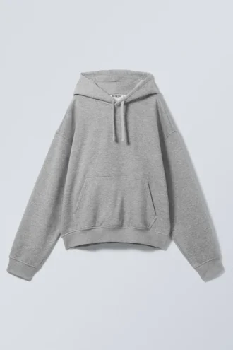 Sudadera con capucha de corte recto y tejido grueso – Gris jaspeado