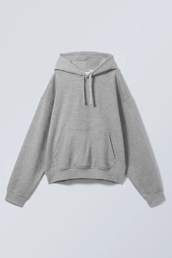 Sudadera con capucha de corte recto y tejido grueso – Gris jaspeado Sudadera con capucha de corte recto y tejido grueso – Gris jaspeado