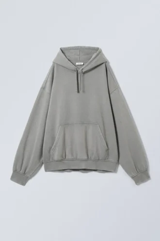 Sudadera con capucha de corte recto y tejido grueso – Gris polvoriento lavado