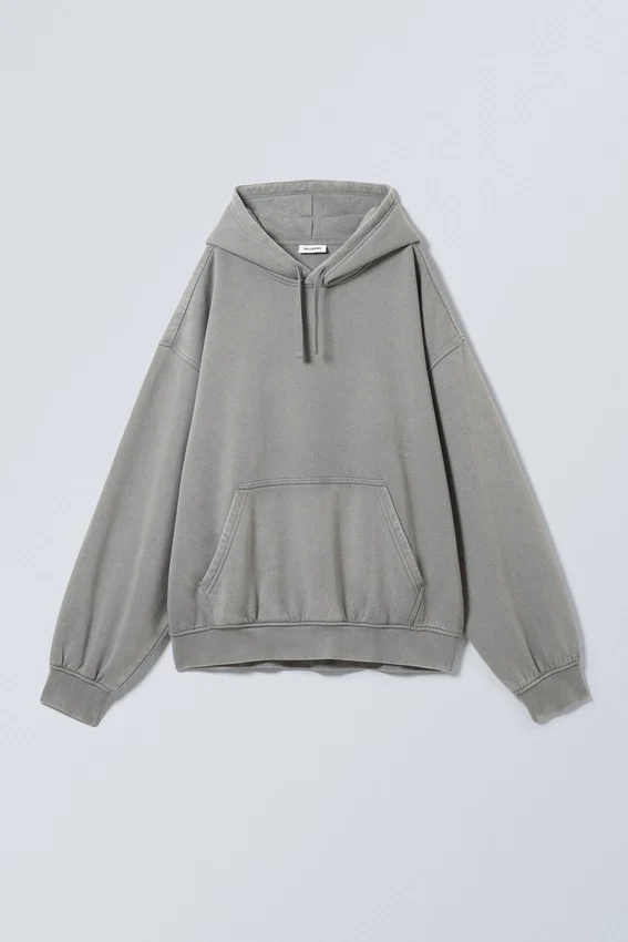 Sudadera con capucha de corte recto y tejido grueso – Gris polvoriento lavado Sudadera con capucha de corte recto y tejido grueso – Gris polvoriento lavado