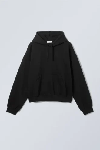 Sudadera con capucha de corte recto y tejido grueso – Negro