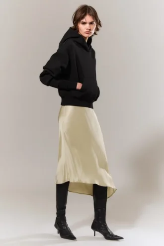 Sudadera con capucha de felpa de algodón de corte recto – Negro