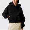 Sudadera con capucha de felpa de algodón de corte recto – Negro Sudadera con capucha de felpa de algodón de corte recto – Negro