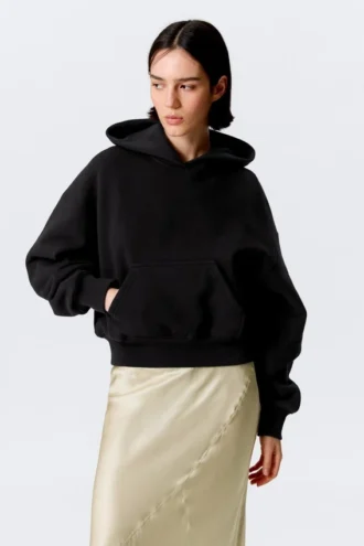 Sudadera con capucha de felpa de algodón de corte recto – Negro