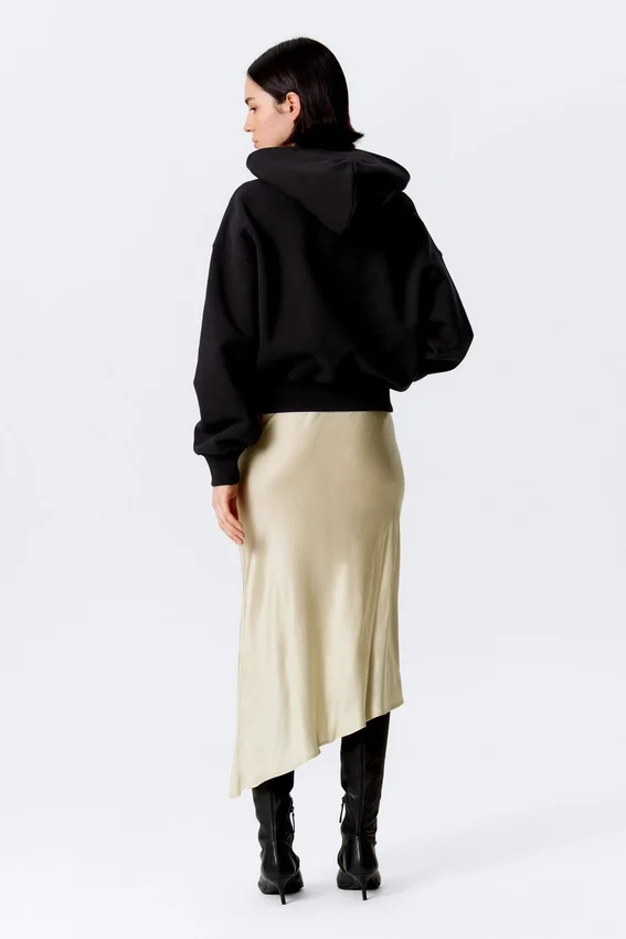 Sudadera con capucha de felpa de algodón de corte recto – Negro Sudadera con capucha de felpa de algodón de corte recto – Negro