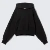 Sudadera con capucha de felpa de algodón de corte recto – Negro Sudadera con capucha de felpa de algodón de corte recto – Negro