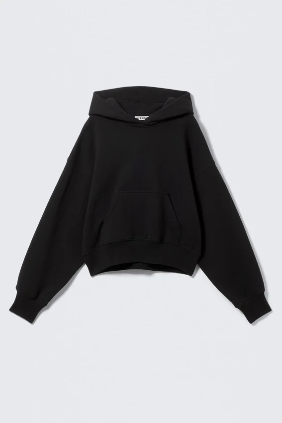 Sudadera con capucha de felpa de algodón de corte recto – Negro Sudadera con capucha de felpa de algodón de corte recto – Negro